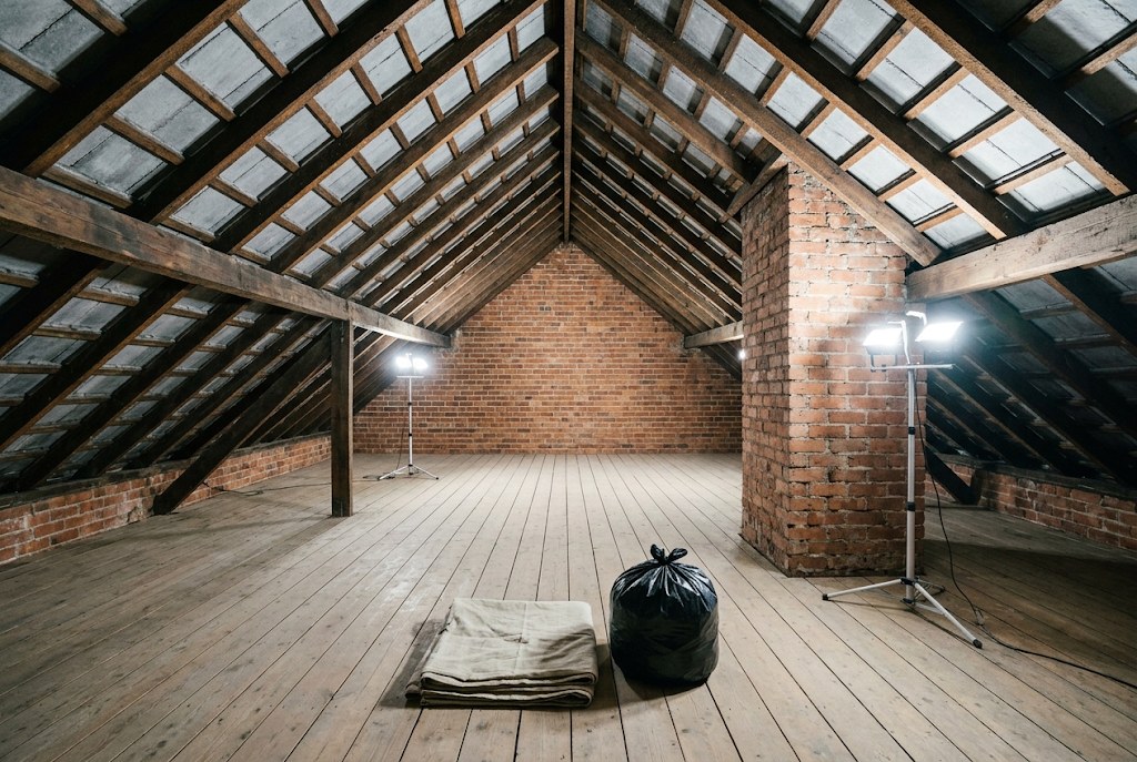 A roof space cleared back to bare timber.